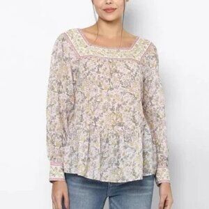American Eagle Peasant Shirt Womens Medium Pink Cottage Prairie Floral Tiered
